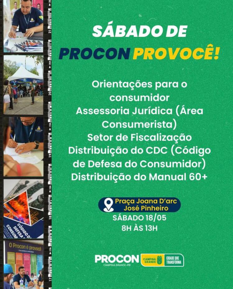 Serviços: Procon de Campina Grande realização ação no bairro José Pinheiro neste sábado